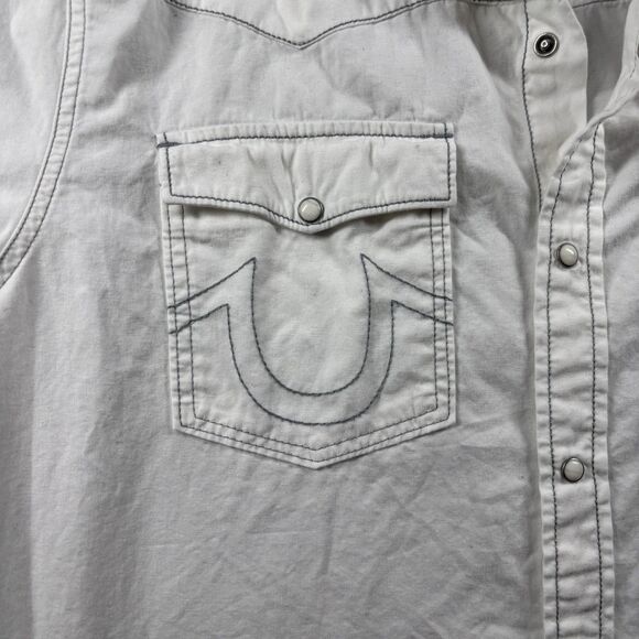 True Religion Men Pearl Snap Shirt Western Boho Short Sleeve White 3XL F169 - Picture 2 of 13